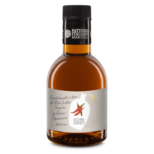 Condimento a base di olio extra vergine di oliva aromatizzato al peperoncino